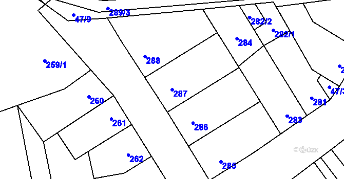 Parcela st. 287 v KÚ Svinařov u Kladna, Katastrální mapa