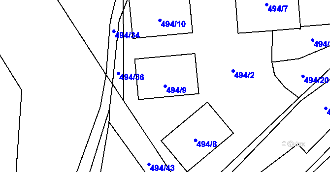 Parcela st. 494/9 v KÚ Svinařov u Kladna, Katastrální mapa