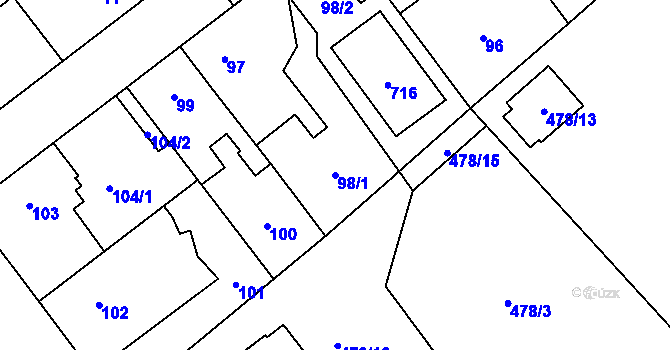 Parcela st. 98/1 v KÚ Svinařov u Kladna, Katastrální mapa