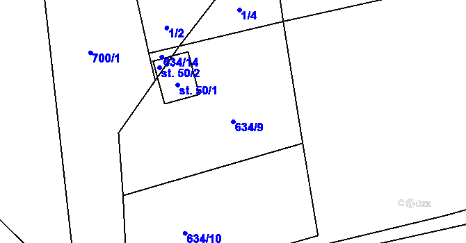 Parcela st. 634/9 v KÚ Svinařov, Katastrální mapa