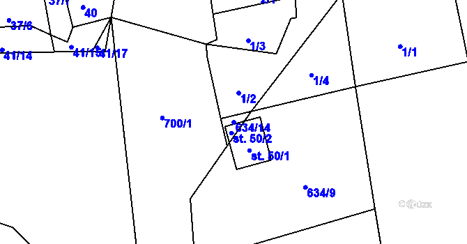 Parcela st. 634/14 v KÚ Svinařov, Katastrální mapa