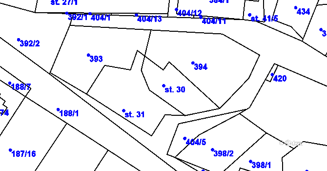 Parcela st. 30 v KÚ Raškovice u Přelouče, Katastrální mapa