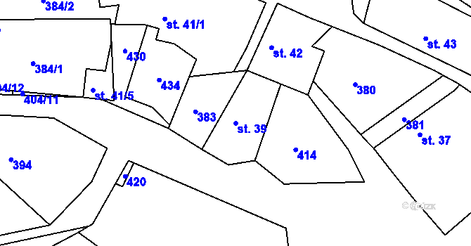 Parcela st. 39 v KÚ Raškovice u Přelouče, Katastrální mapa