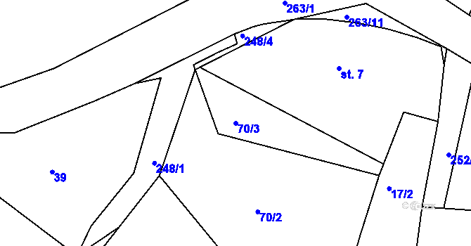 Parcela st. 70/3 v KÚ Raškovice u Přelouče, Katastrální mapa