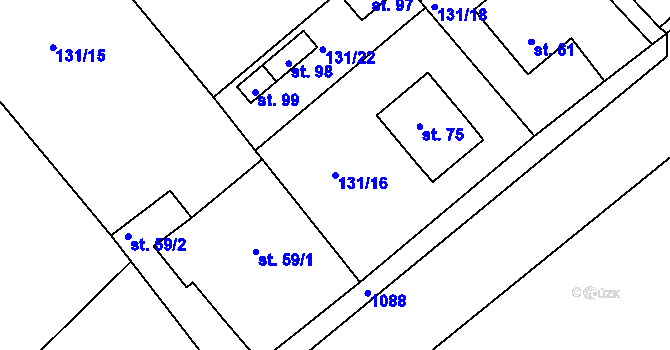 Parcela st. 131/16 v KÚ Raškovice u Přelouče, Katastrální mapa