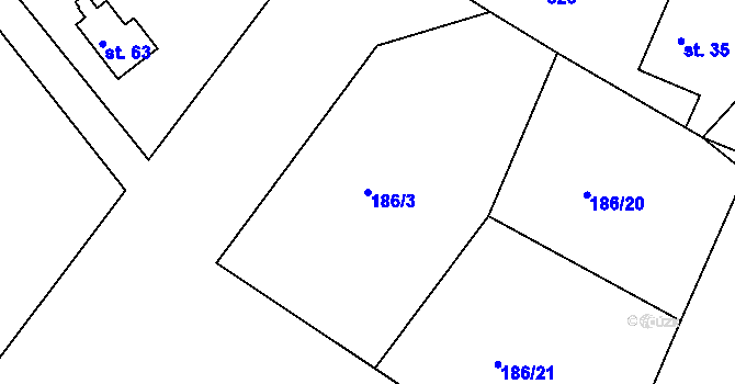 Parcela st. 186/3 v KÚ Raškovice u Přelouče, Katastrální mapa