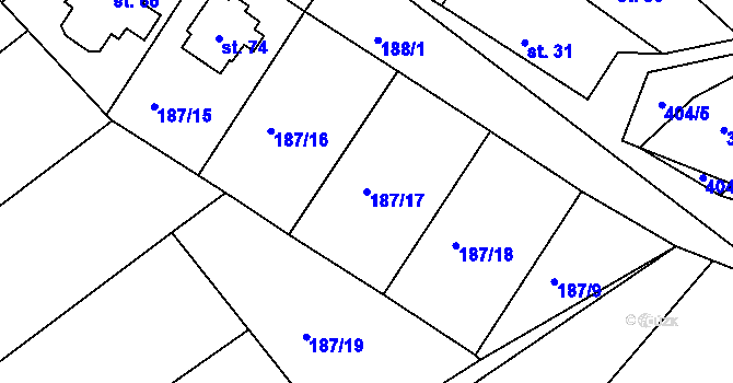 Parcela st. 187/17 v KÚ Raškovice u Přelouče, Katastrální mapa