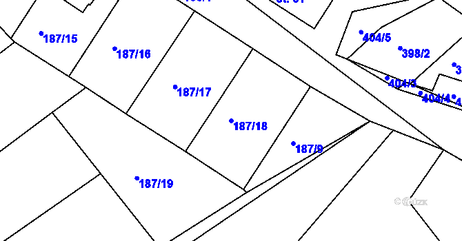 Parcela st. 187/18 v KÚ Raškovice u Přelouče, Katastrální mapa