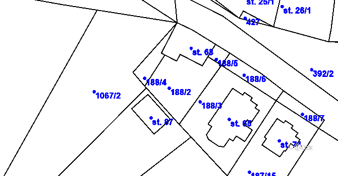 Parcela st. 188/2 v KÚ Raškovice u Přelouče, Katastrální mapa