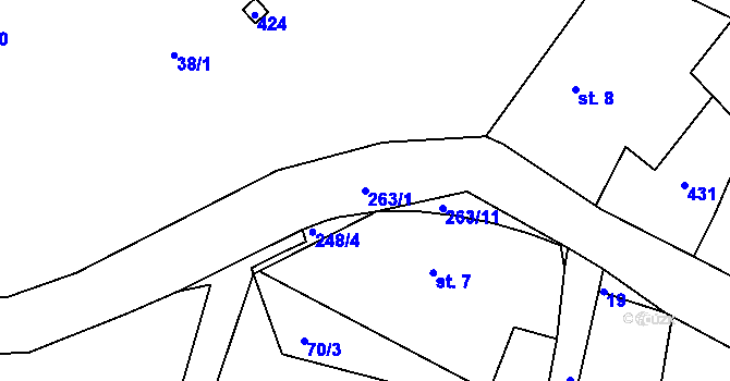 Parcela st. 263/1 v KÚ Raškovice u Přelouče, Katastrální mapa