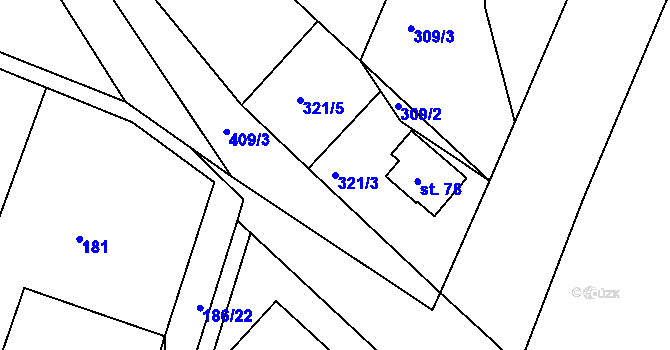 Parcela st. 321/3 v KÚ Raškovice u Přelouče, Katastrální mapa