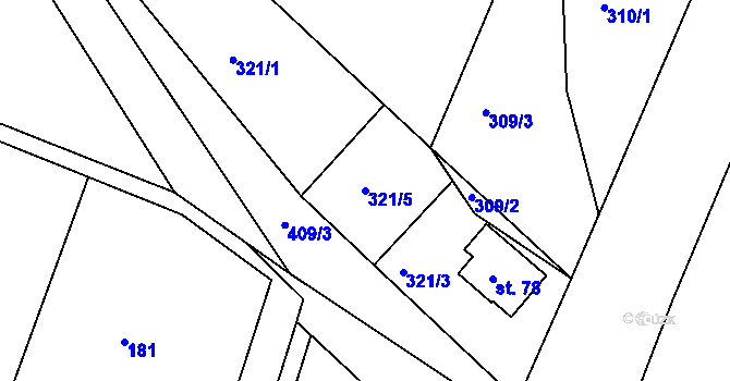 Parcela st. 321/5 v KÚ Raškovice u Přelouče, Katastrální mapa