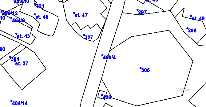 Parcela st. 409 v KÚ Raškovice u Přelouče, Katastrální mapa