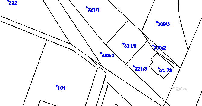 Parcela st. 409/3 v KÚ Raškovice u Přelouče, Katastrální mapa