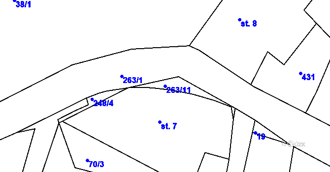 Parcela st. 263/11 v KÚ Raškovice u Přelouče, Katastrální mapa