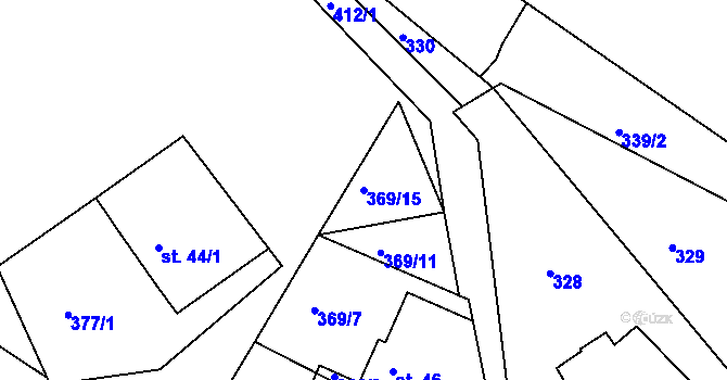 Parcela st. 369/15 v KÚ Raškovice u Přelouče, Katastrální mapa