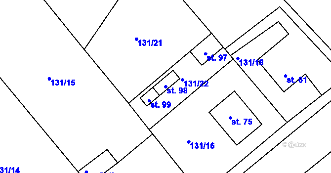 Parcela st. 98 v KÚ Raškovice u Přelouče, Katastrální mapa