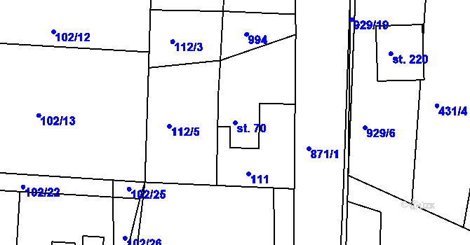 Parcela st. 70 v KÚ Svinčany, Katastrální mapa