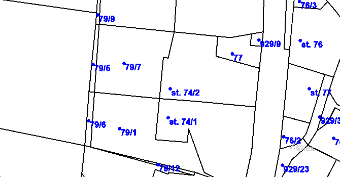 Parcela st. 74/2 v KÚ Svinčany, Katastrální mapa