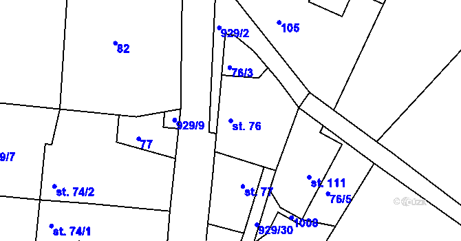 Parcela st. 76 v KÚ Svinčany, Katastrální mapa