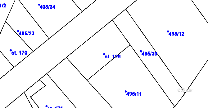 Parcela st. 129 v KÚ Svinčany, Katastrální mapa