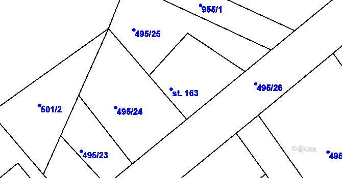 Parcela st. 163 v KÚ Svinčany, Katastrální mapa