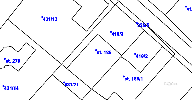 Parcela st. 186 v KÚ Svinčany, Katastrální mapa
