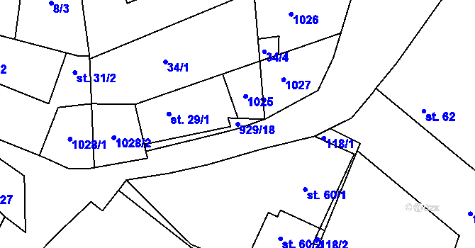 Parcela st. 929/18 v KÚ Svinčany, Katastrální mapa