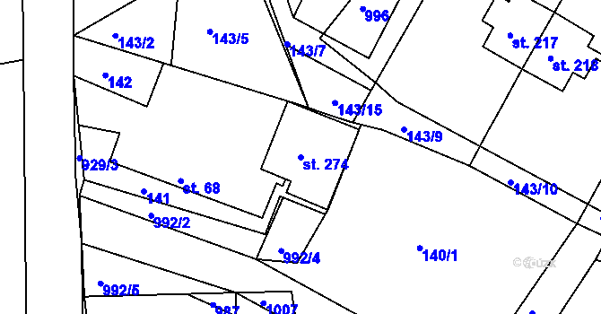 Parcela st. 274 v KÚ Svinčany, Katastrální mapa