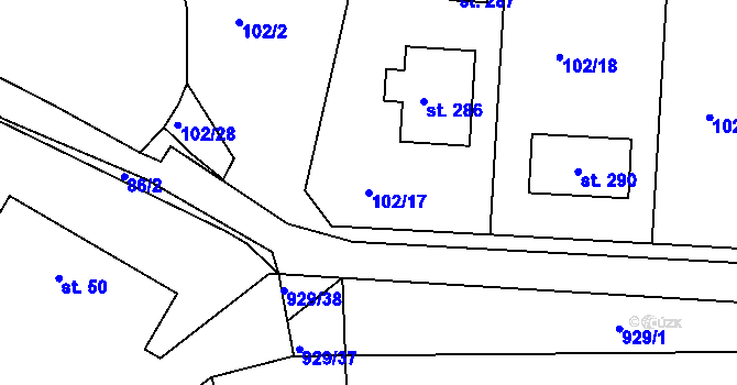 Parcela st. 102/17 v KÚ Svinčany, Katastrální mapa