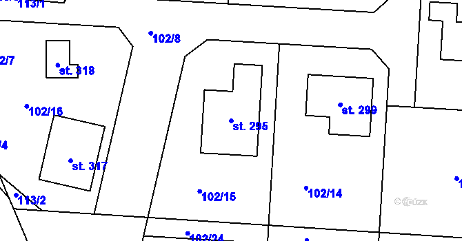 Parcela st. 295 v KÚ Svinčany, Katastrální mapa