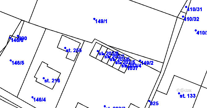 Parcela st. 203/7 v KÚ Svinčany, Katastrální mapa