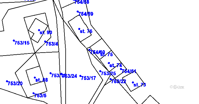 Parcela st. 75 v KÚ Svinětice, Katastrální mapa