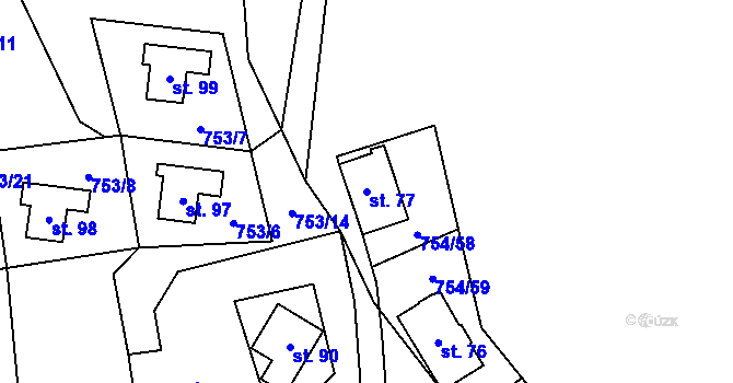 Parcela st. 77 v KÚ Svinětice, Katastrální mapa