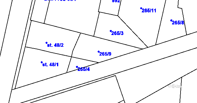 Parcela st. 265/9 v KÚ Svinětice, Katastrální mapa