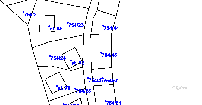 Parcela st. 754/43 v KÚ Svinětice, Katastrální mapa
