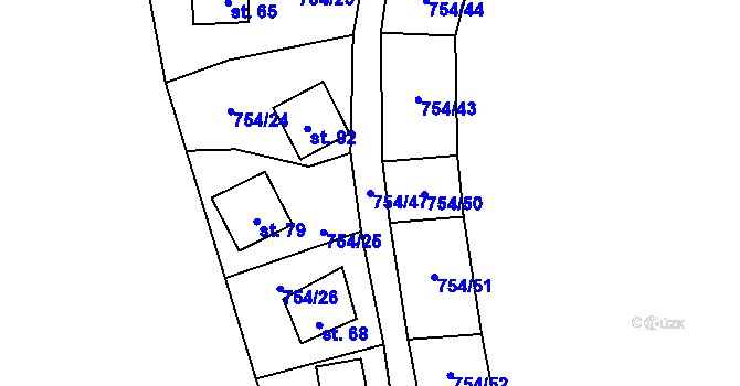 Parcela st. 754/47 v KÚ Svinětice, Katastrální mapa