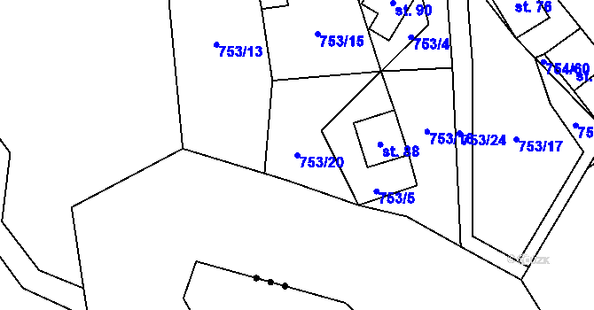 Parcela st. 753/20 v KÚ Svinětice, Katastrální mapa