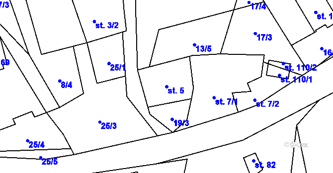 Parcela st. 5 v KÚ Svinný, Katastrální mapa