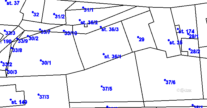 Parcela st. 36/1 v KÚ Svinný, Katastrální mapa