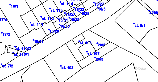 Parcela st. 103 v KÚ Svinný, Katastrální mapa