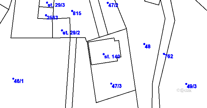 Parcela st. 140 v KÚ Svinný, Katastrální mapa