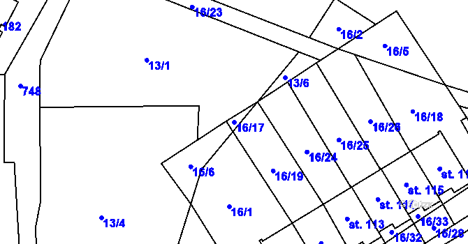 Parcela st. 16/17 v KÚ Svinný, Katastrální mapa