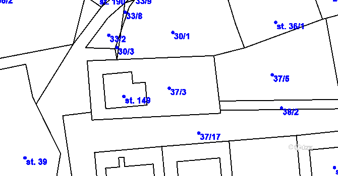 Parcela st. 37/3 v KÚ Svinný, Katastrální mapa