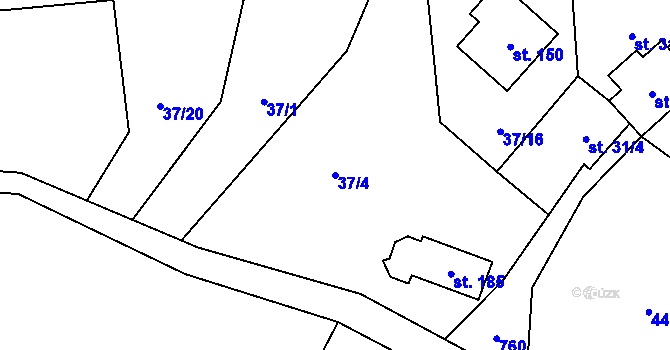 Parcela st. 37/4 v KÚ Svinný, Katastrální mapa