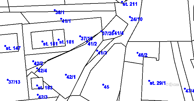 Parcela st. 41/3 v KÚ Svinný, Katastrální mapa