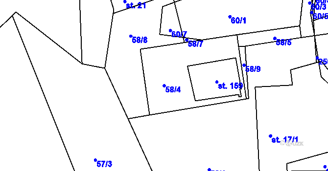 Parcela st. 58/4 v KÚ Svinný, Katastrální mapa