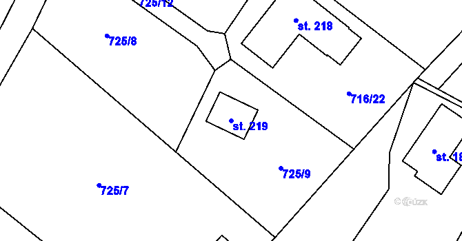 Parcela st. 219 v KÚ Svinný, Katastrální mapa