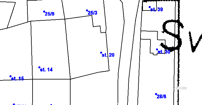 Parcela st. 20 v KÚ Kundratice u Svinů, Katastrální mapa