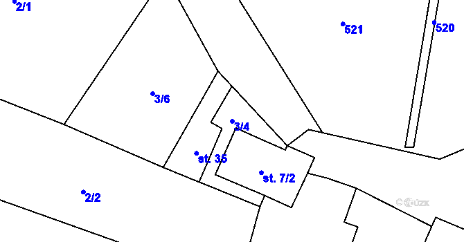 Parcela st. 3/4 v KÚ Kundratice u Svinů, Katastrální mapa